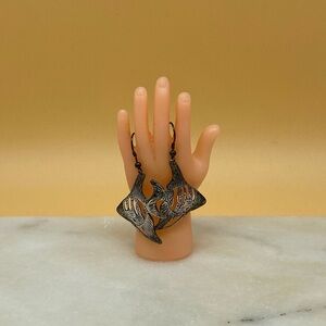 Vintage Sterling silver fish pendant earrings - 00G04G